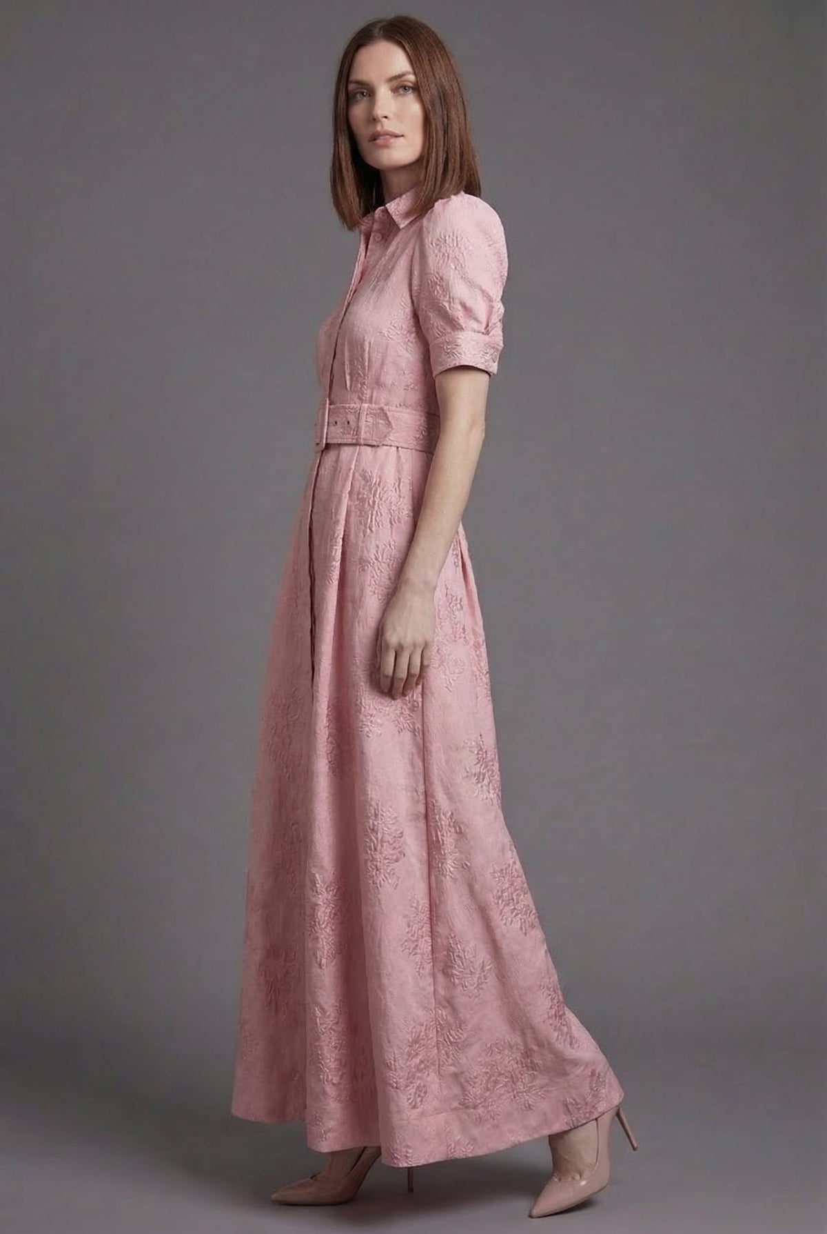 Belted Wedding Guest Maxi Dress in Pink