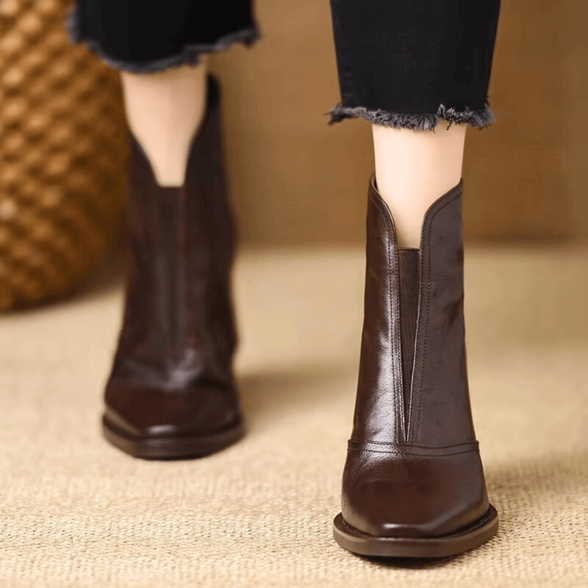 Women's Back-Zip Casual Ankle Boots in Brown