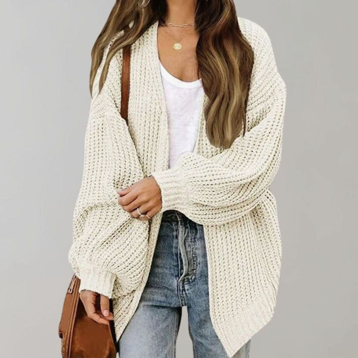 Women's Open-Front Casual Cardigan in Cream