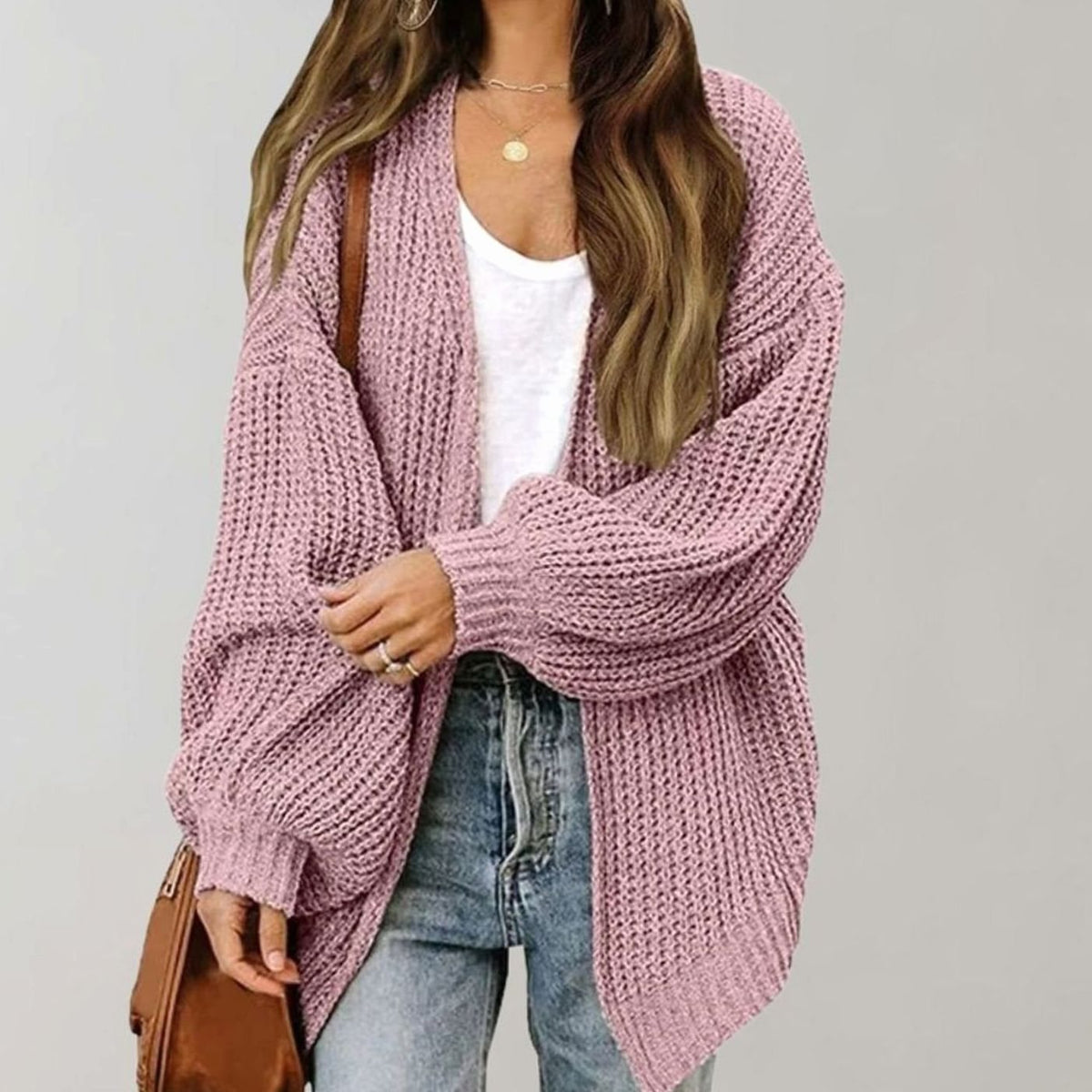 Women's Open-Front Casual Cardigan in Dusty Rose
