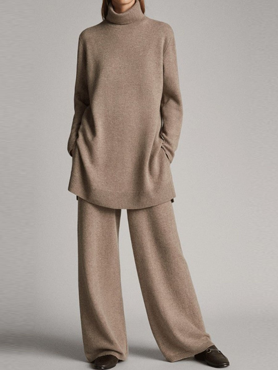 Women's Roll-Neck Casual Lounge Set in Taupe