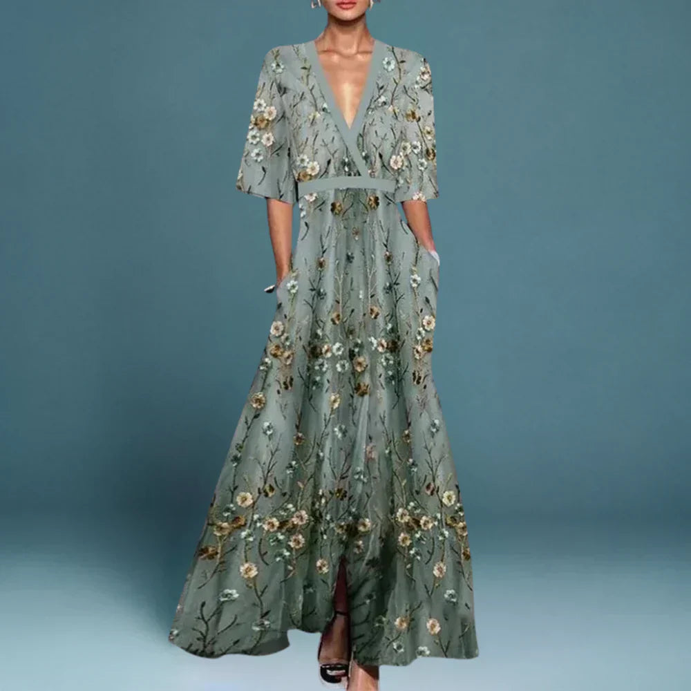 Wrap V-Neck Cocktail Maxi Dress in Sage