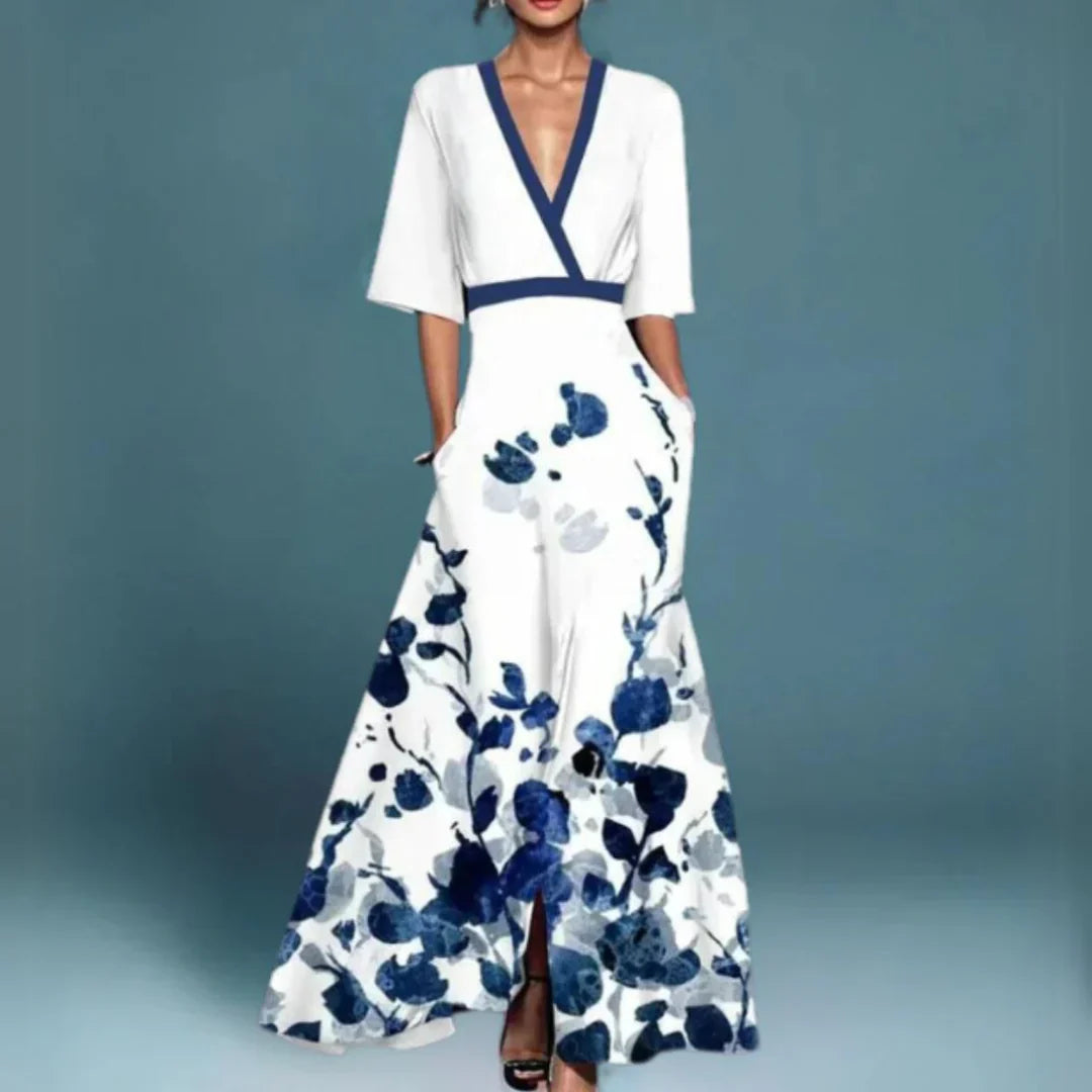 Wrap V-Neck Cocktail Maxi Dress in White