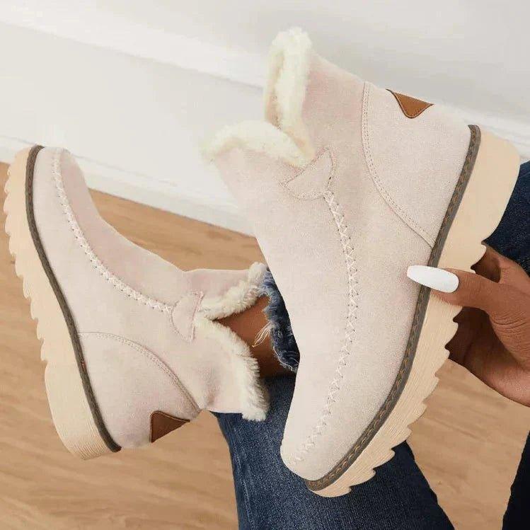 Women's Slip-On Casual Ankle Boots in Beige