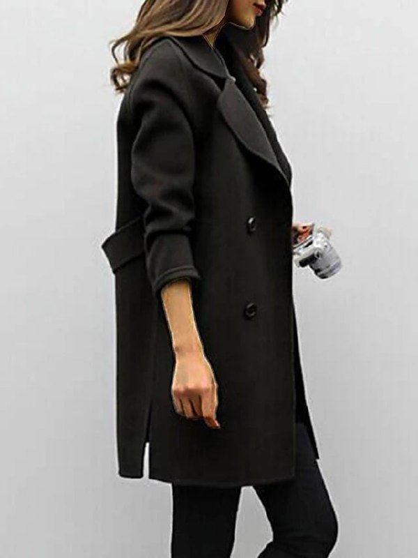 Women's Double-Breasted Casual Coat in Black