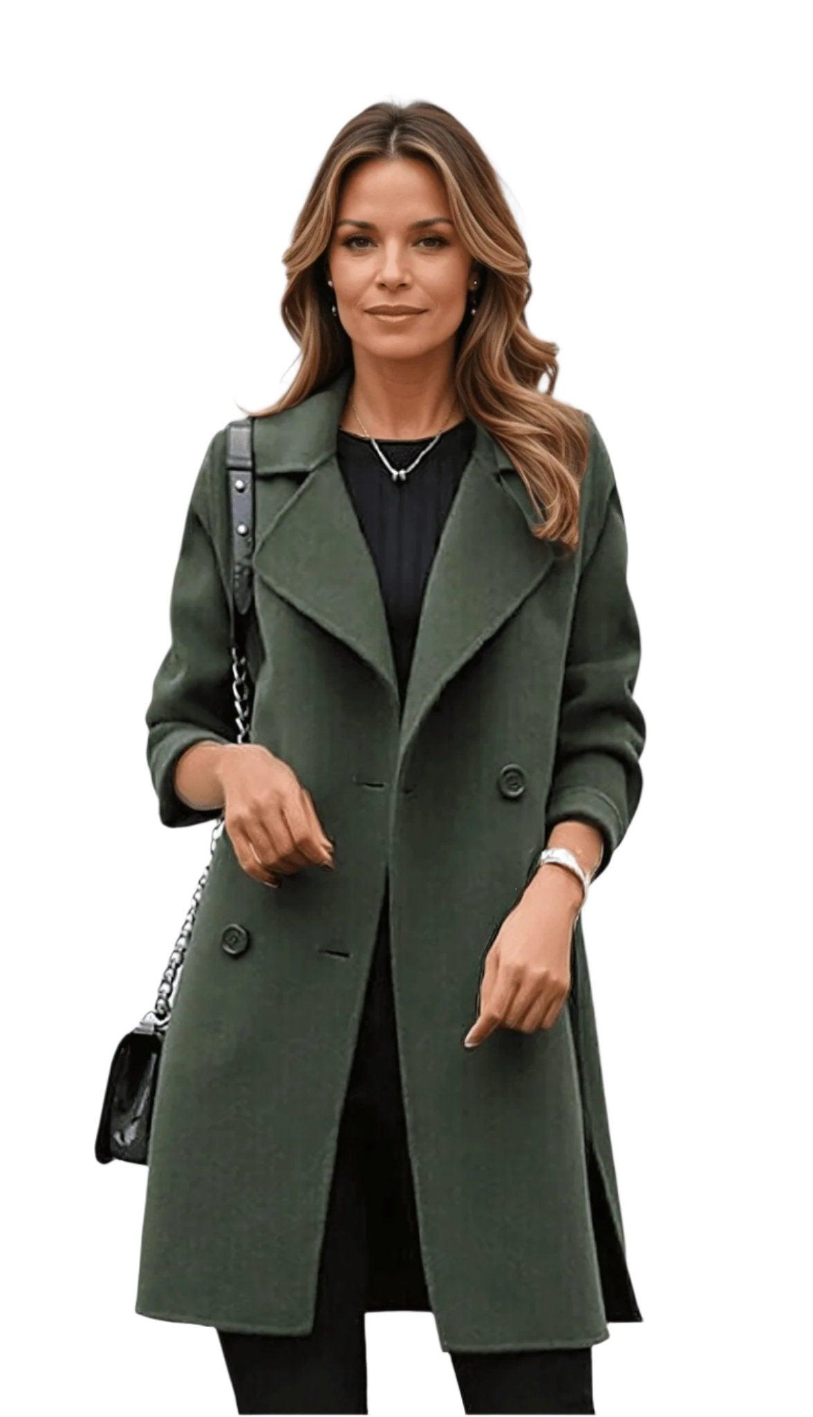 Women's Double-Breasted Casual Coat in Dark Green