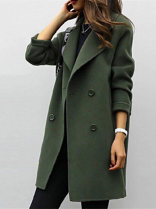 Women's Double-Breasted Casual Coat in Dark Green