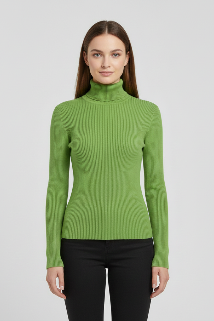 Women's Roll-Neck Casual Jumper in Green