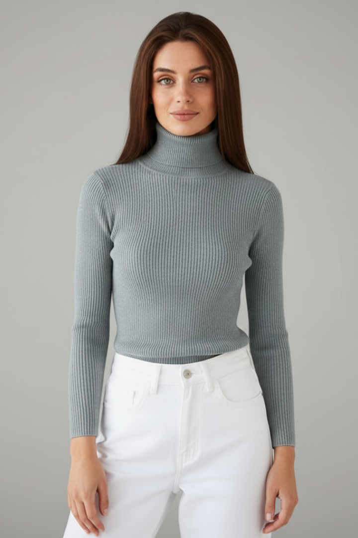 Women's Roll-Neck Casual Jumper in Grey