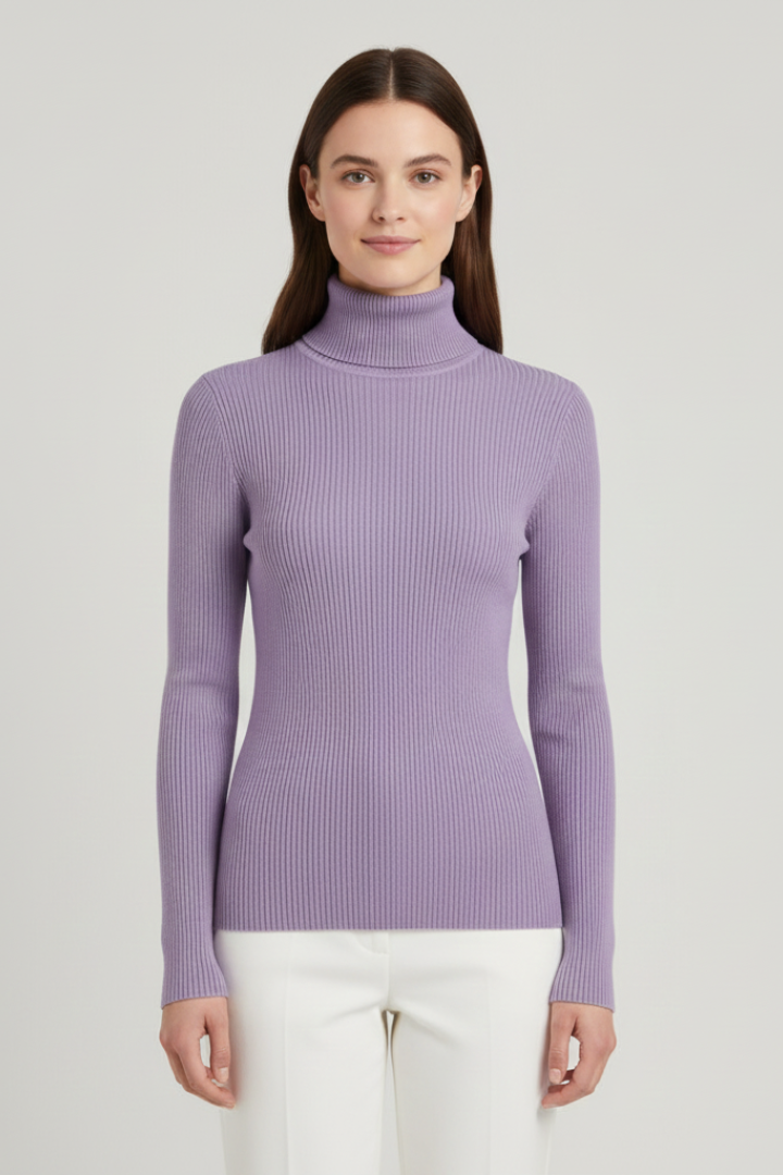 Women's Roll-Neck Casual Jumper in Lilac