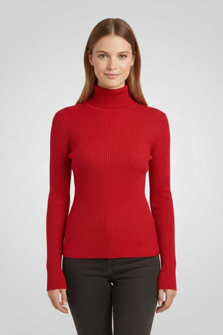 Women's Roll-Neck Casual Jumper in Red