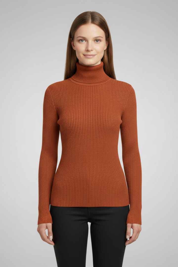 Women's Roll-Neck Casual Jumper in Rust