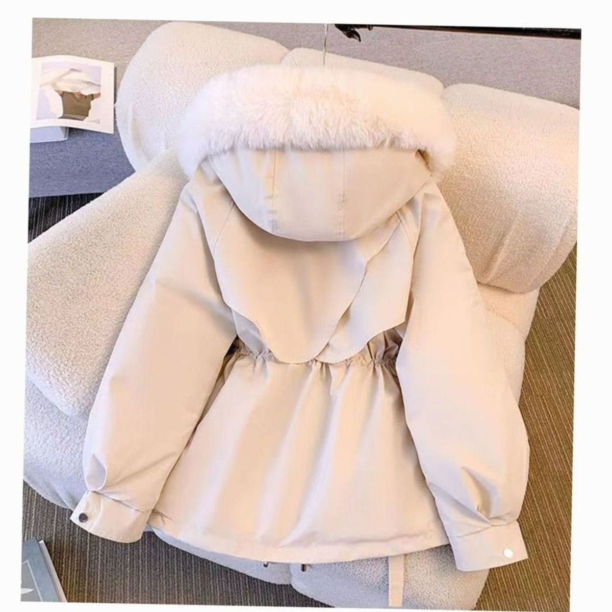 Women's Drawstring-Waist Hooded Casual Jacket in Beige