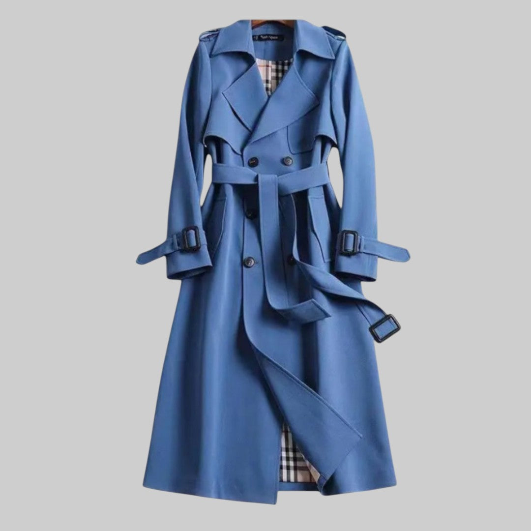 Women's Belted Double-Breasted Coat in Blue