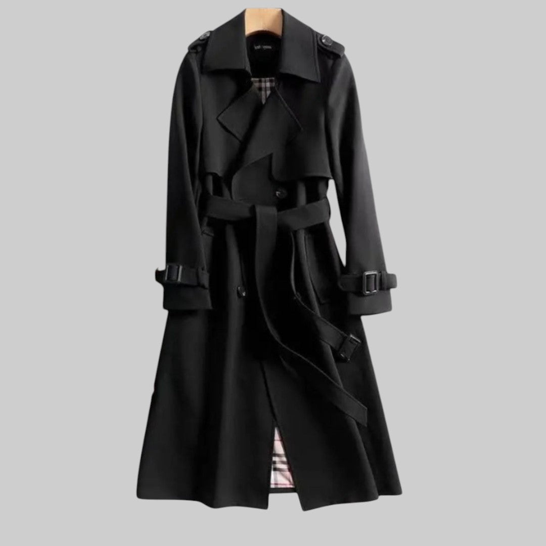 Women's Belted Double-Breasted Coat in Black