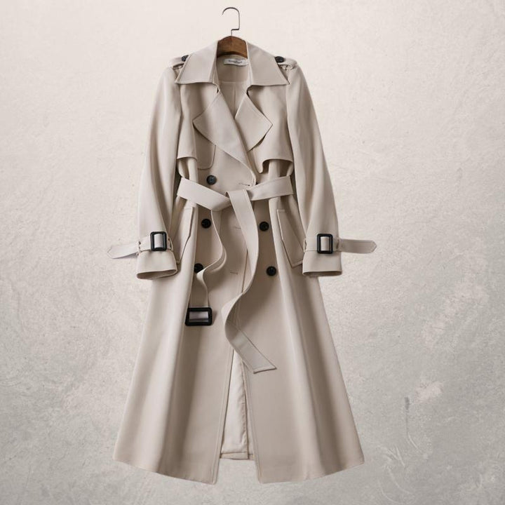 Women's Belted Double-Breasted Coat in Beige