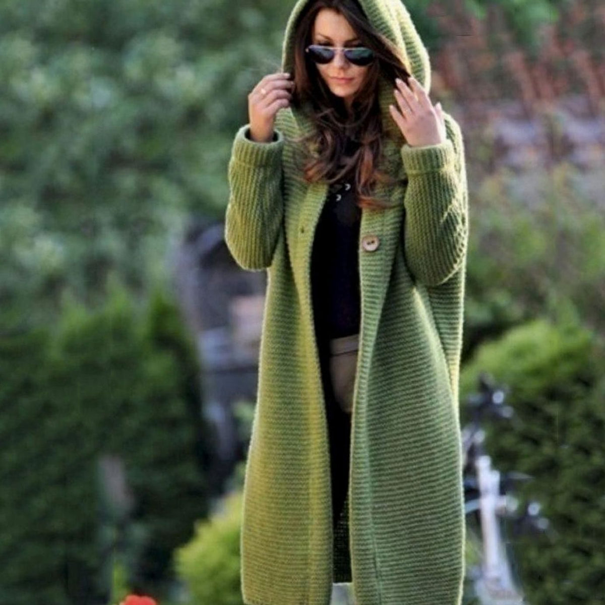 Women's Hooded Casual Cardigan in Olive