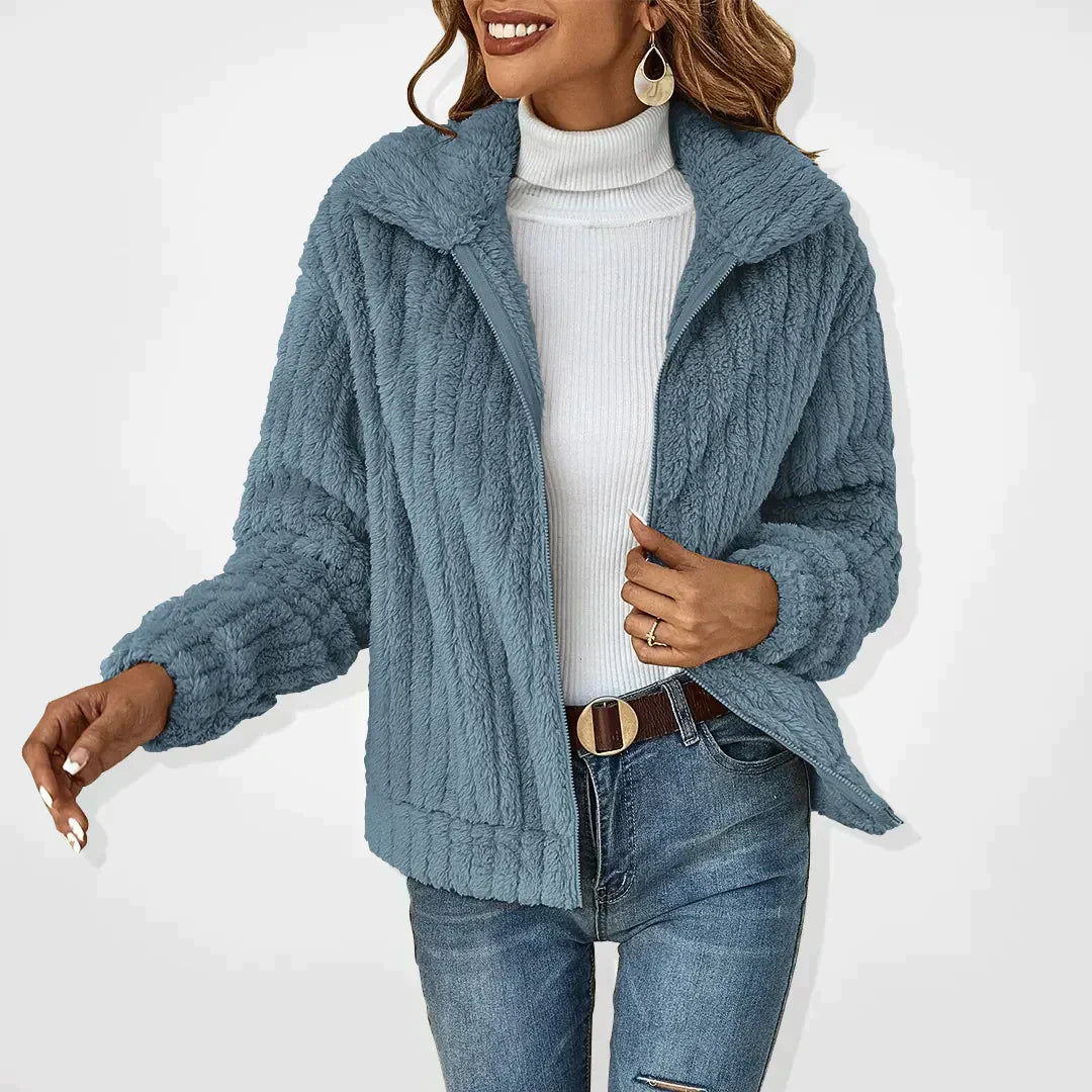 Women's Zip-Front Textured Casual Fleece in Blue