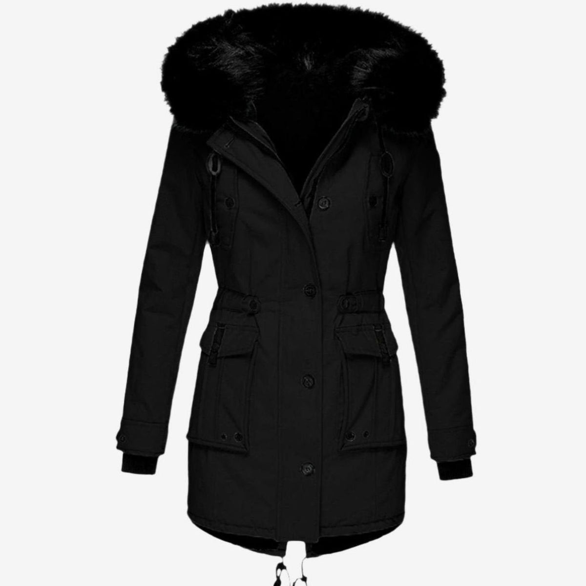 Women's Faux-Fur-Trimmed Coat in Black