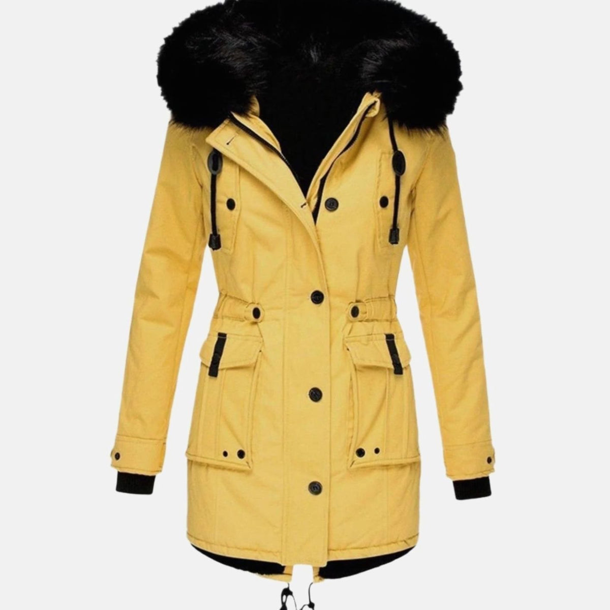 Women's Faux-Fur-Trimmed Coat in Yellow