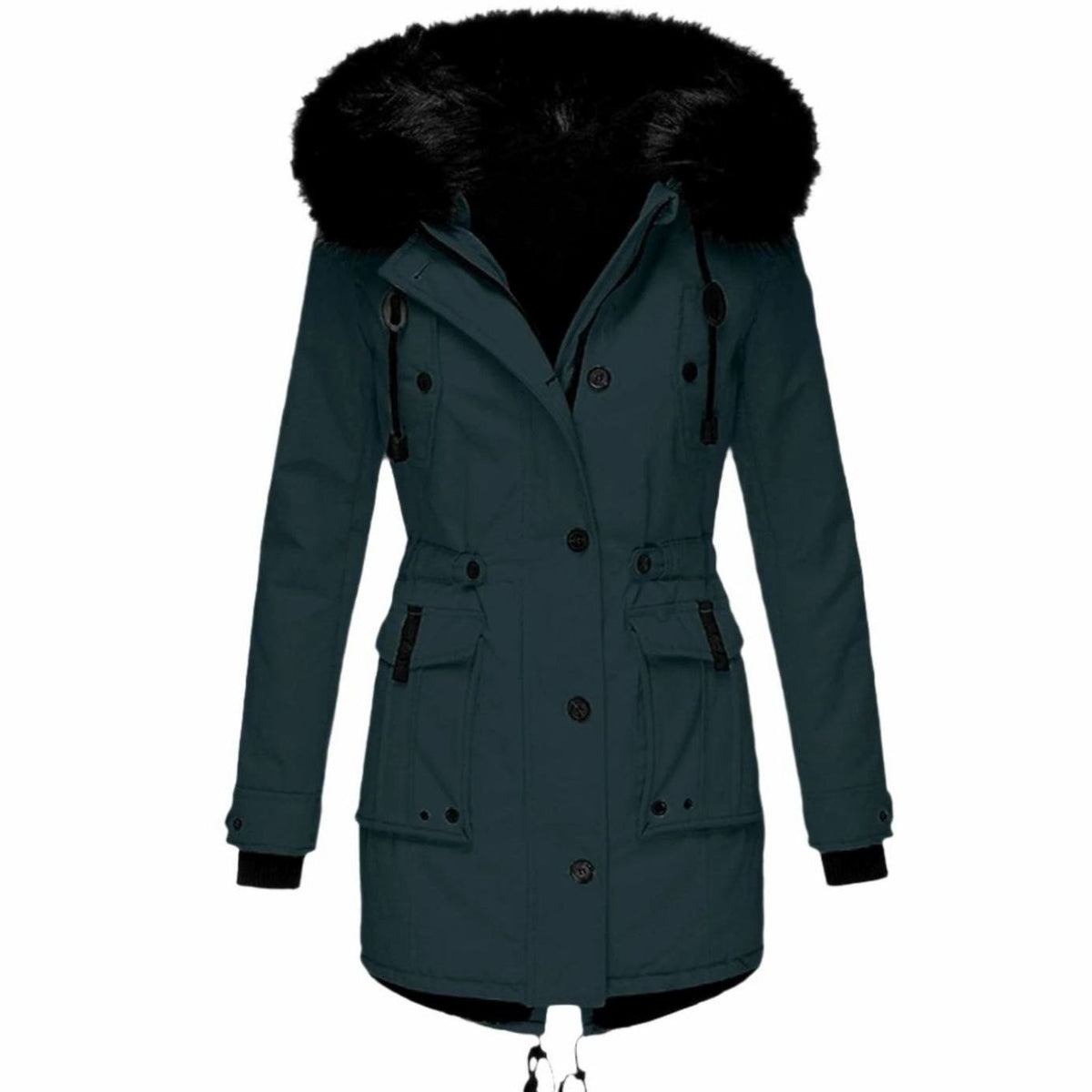 Women's Faux-Fur-Trimmed Coat in Green