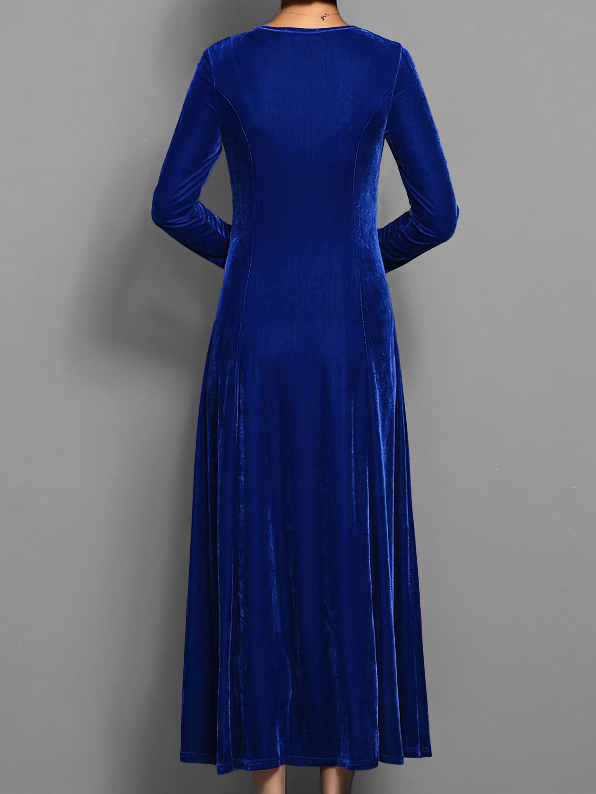 Long-Sleeve Scoop Neck Evening Midi Dress in Blue
