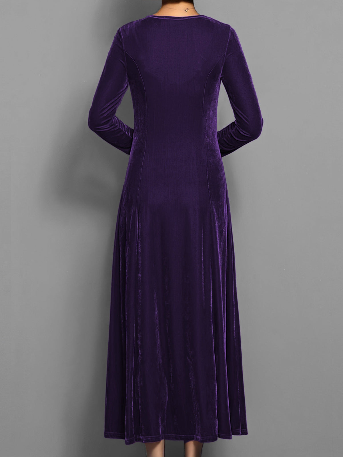 Long-Sleeve Scoop Neck Evening Midi Dress in Purple