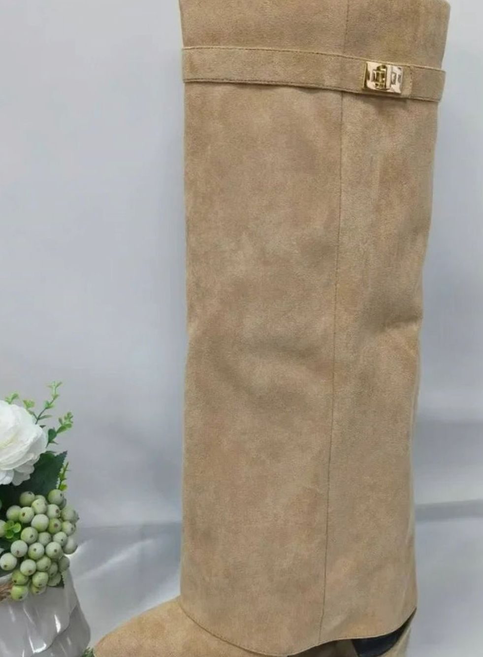 Women's Fold-Over Knee High Boots in Camel