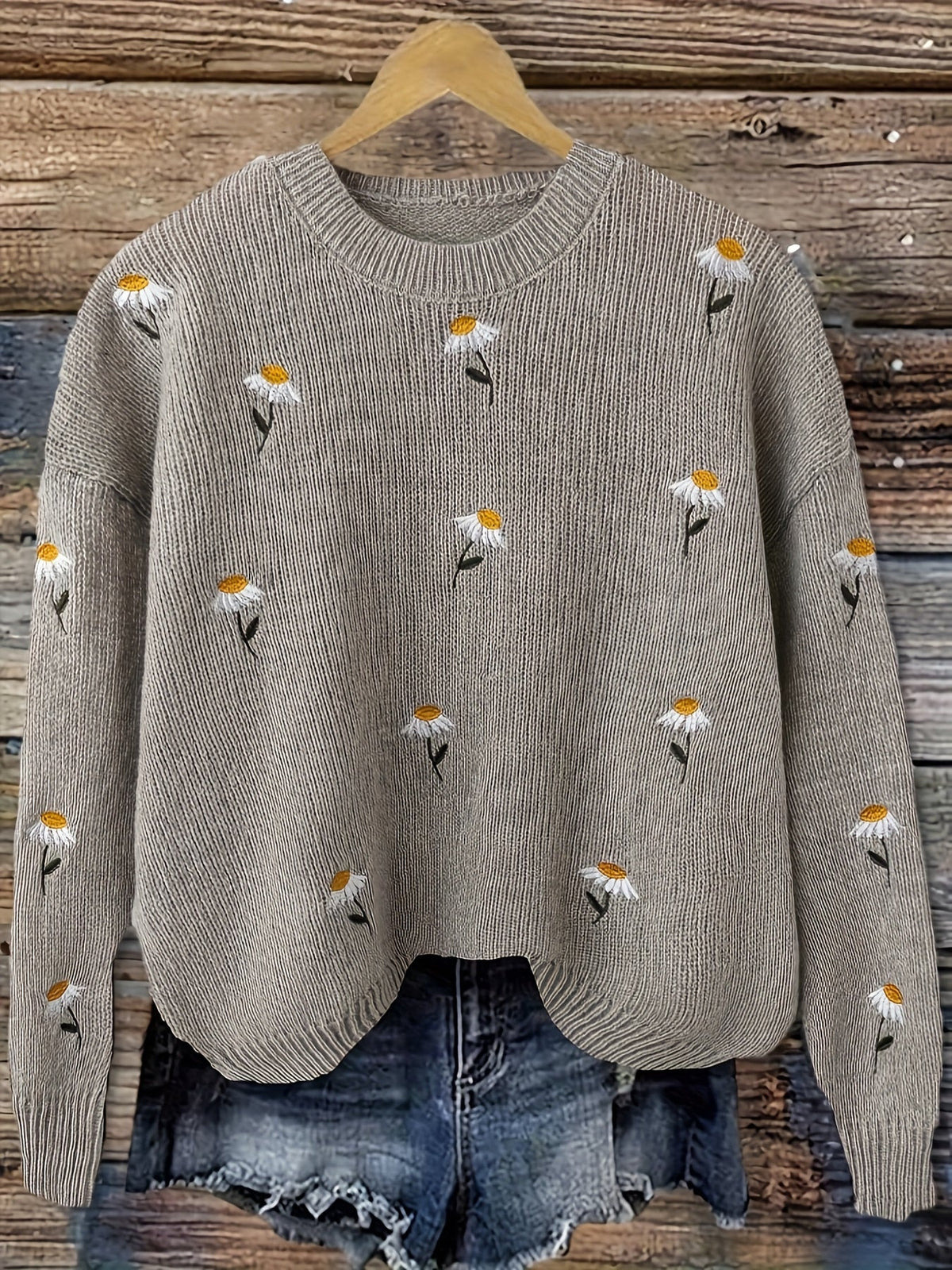 Women's Embroidered Casual Jumper in Taupe