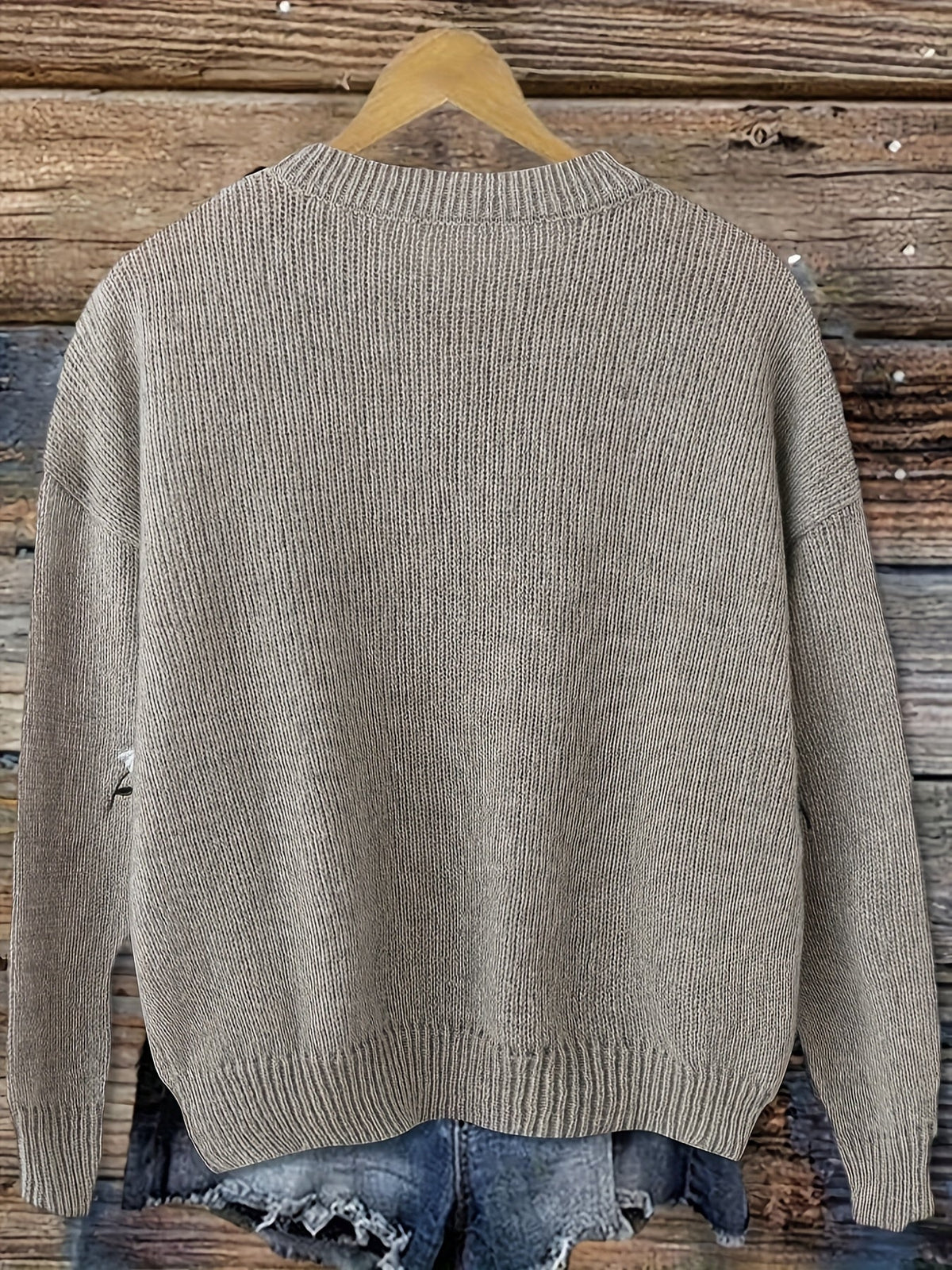 Women's Embroidered Casual Jumper in Taupe