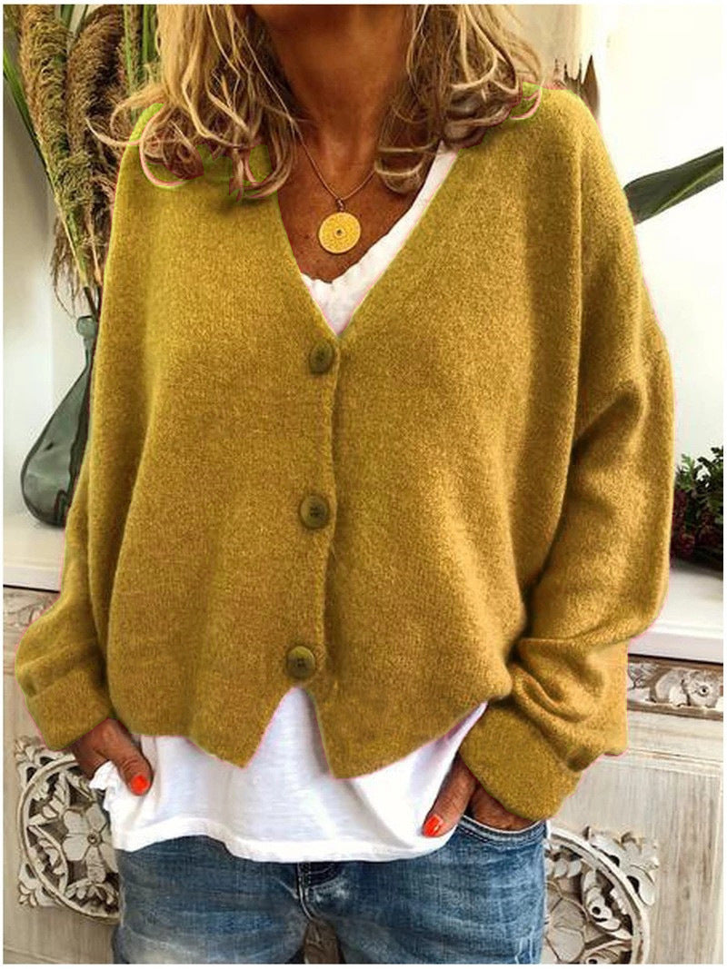Women's Button-Front Casual Cardigan in Mustard