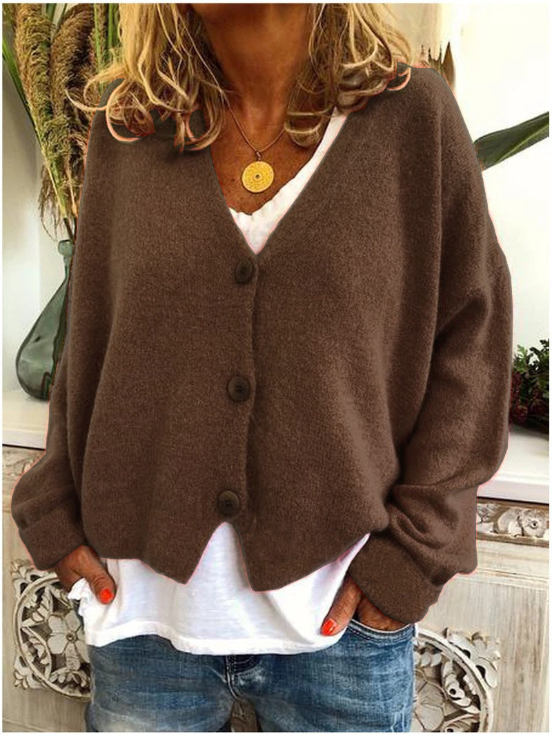 Women's Button-Front Casual Cardigan in Brown