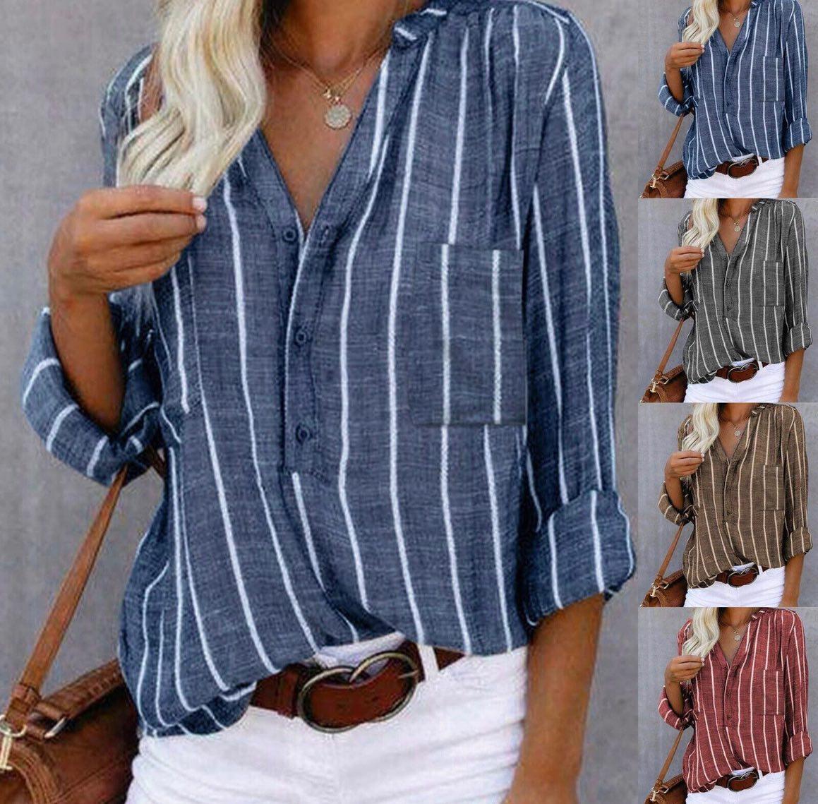 Striped Half-Button Casual Blouse