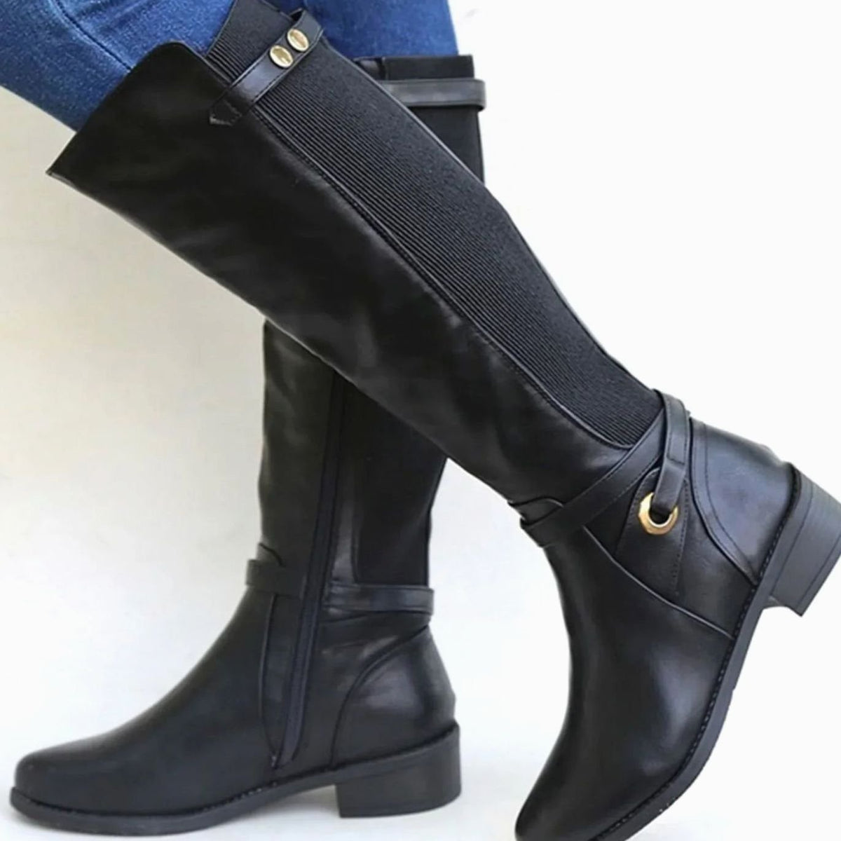 Women's Orthopaedic Zip-Up Casual Knee High Boots in Black