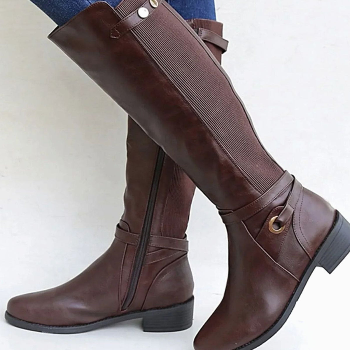 Women's Orthopaedic Zip-Up Casual Knee High Boots in Brown