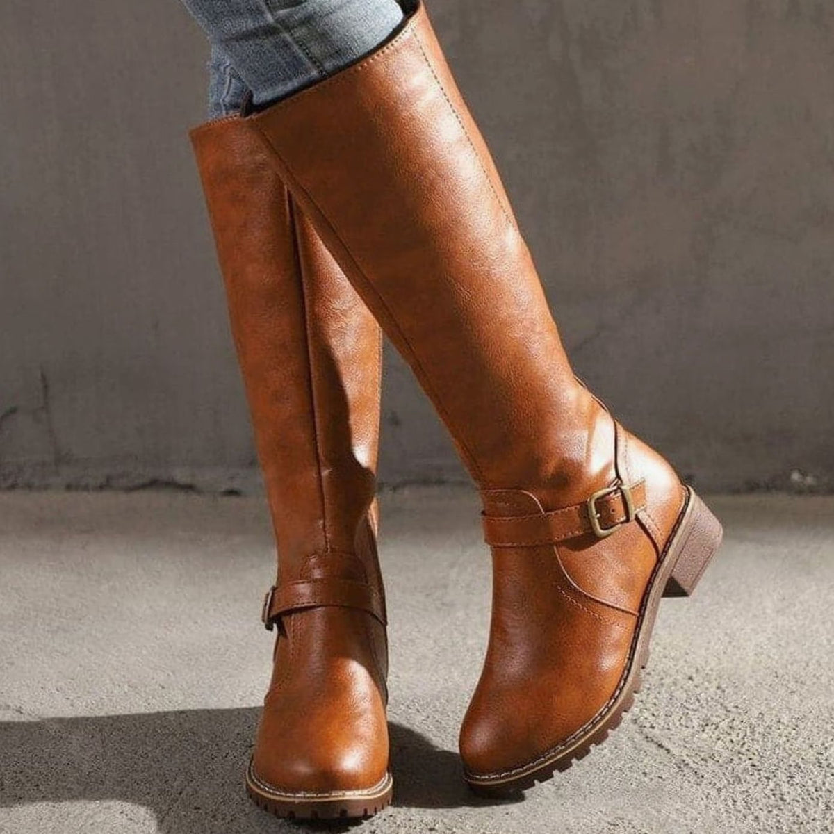 Women's Buckle Casual Knee-High Boots