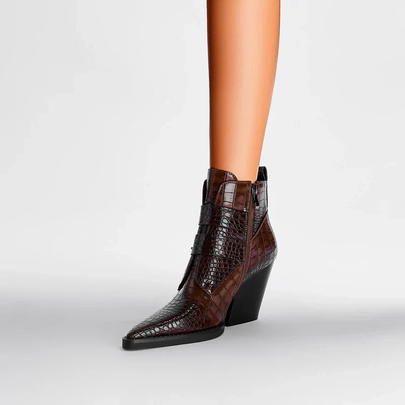 Women's Double-Buckle Ankle Boots in Dark Brown