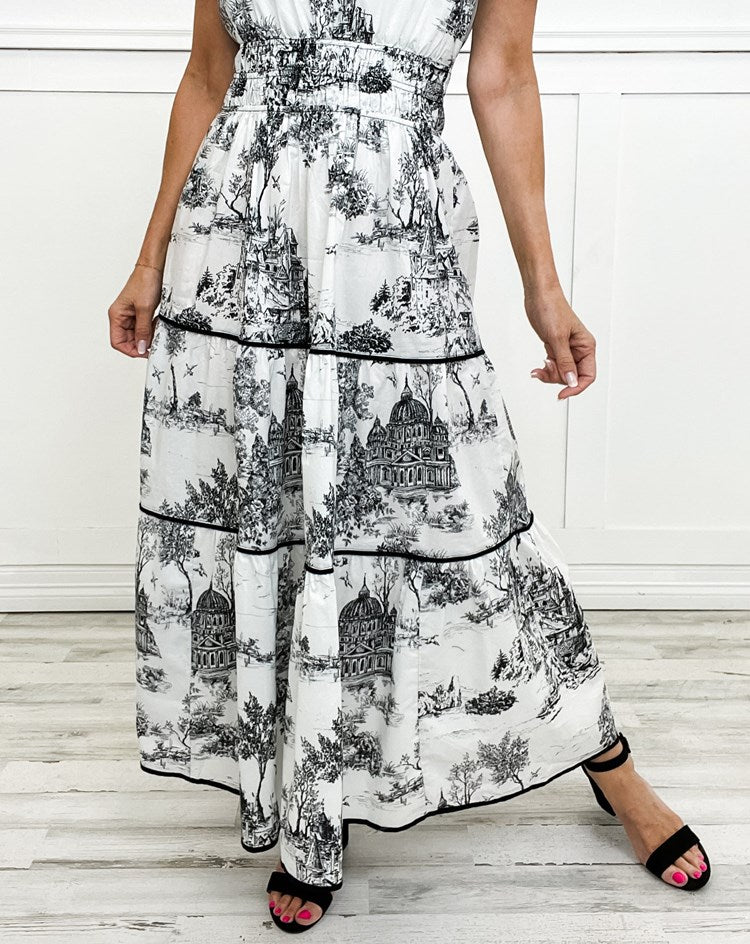 Tiered Puff-Sleeve Holiday Maxi Dress in Black