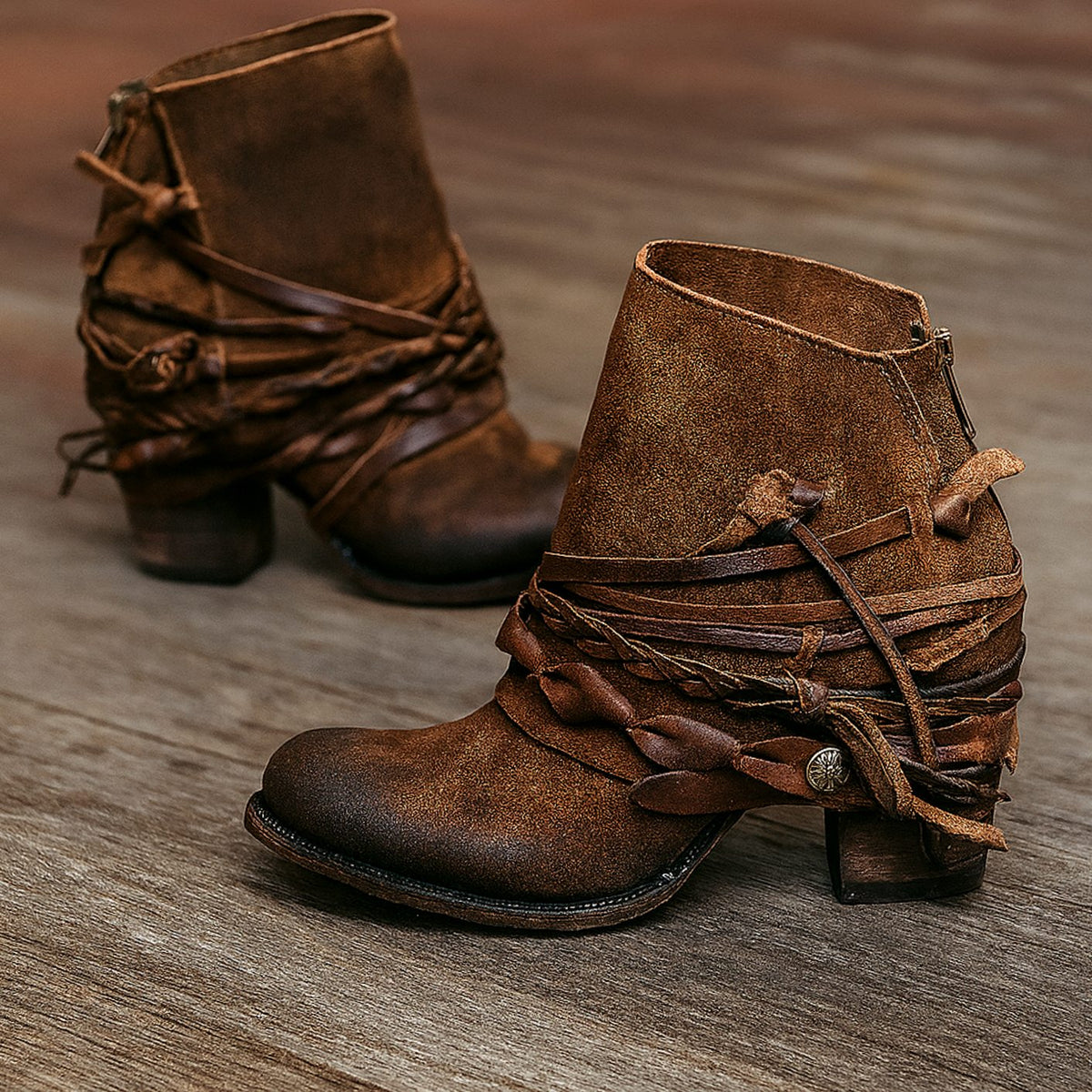 Women's Orthopaedic Wrap-Strap Ankle Boots in Brown