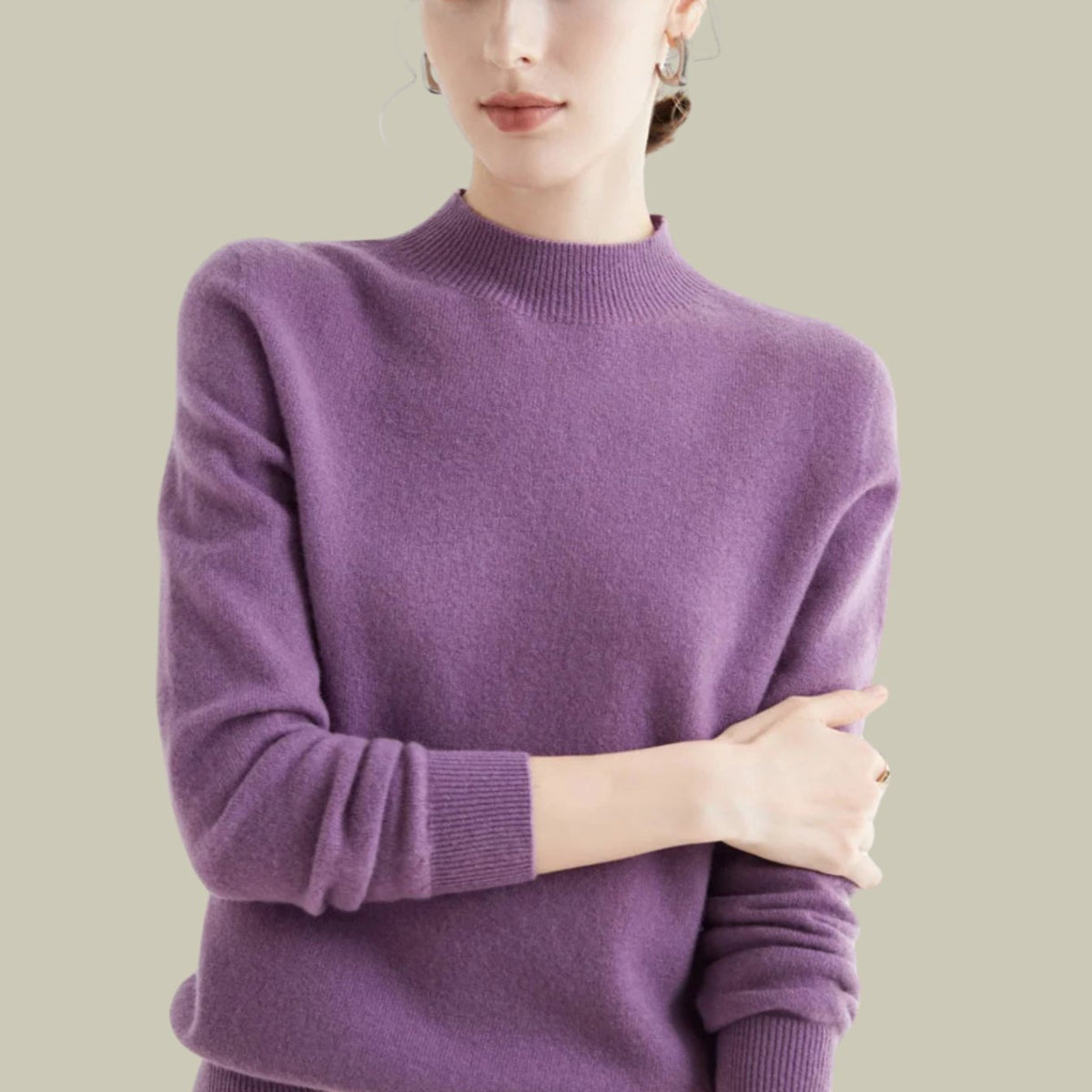 Women's Mock-Neck Casual Jumper in Purple
