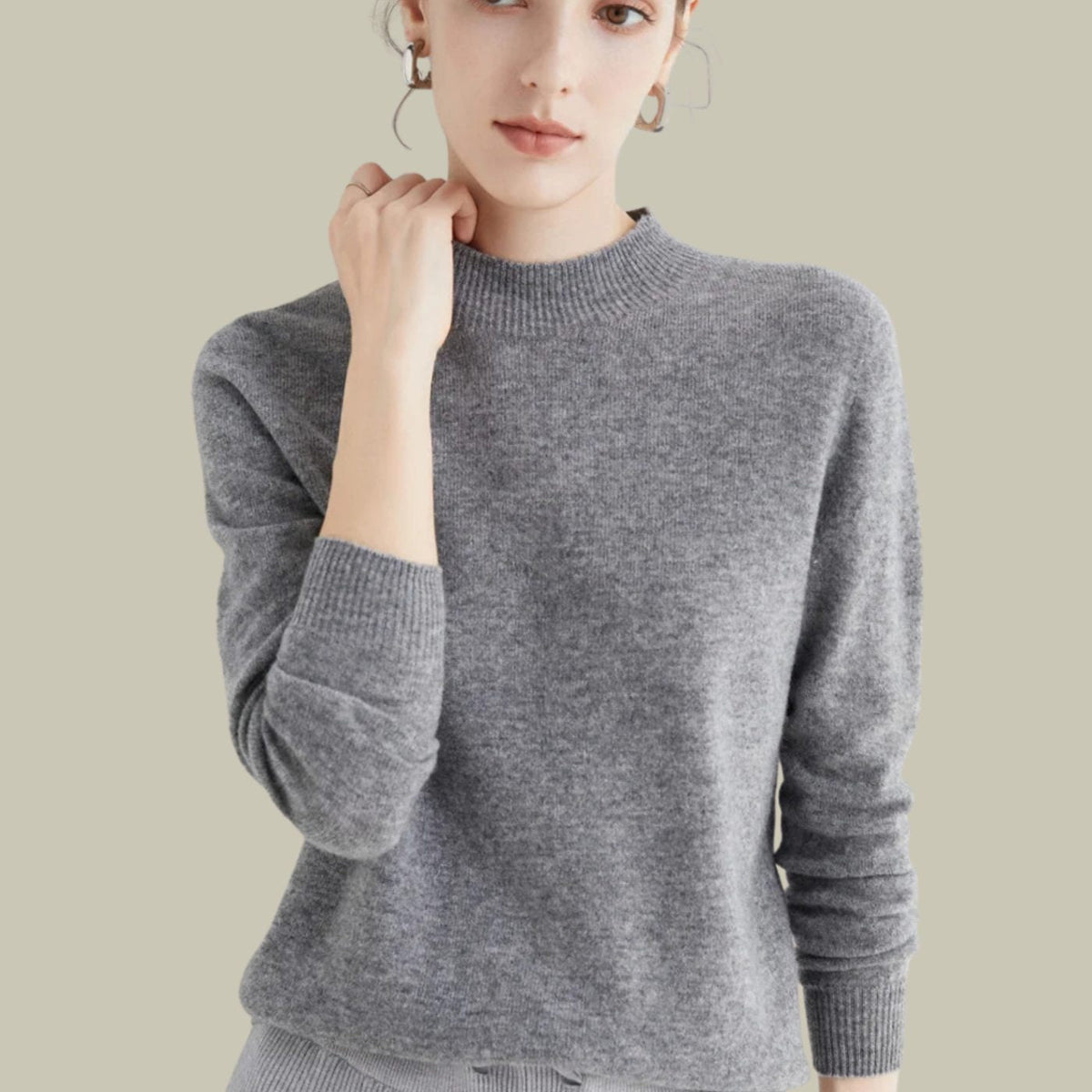Women's Mock-Neck Casual Jumper in Grey