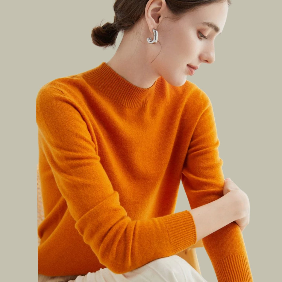 Women's Mock-Neck Casual Jumper in Rust