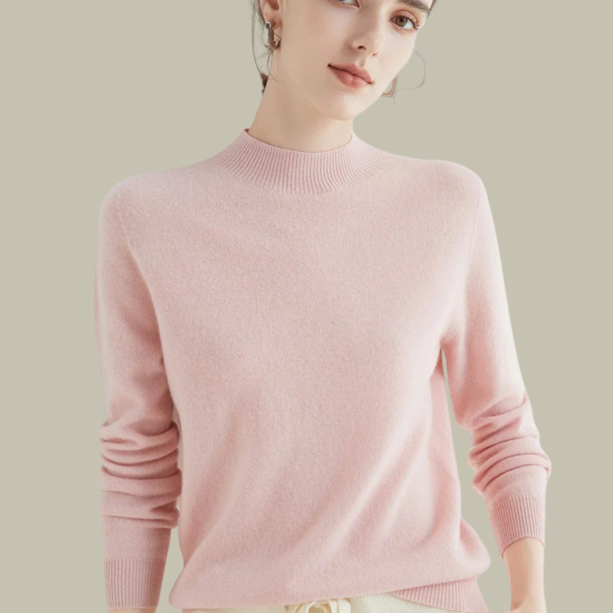 Women's Mock-Neck Casual Jumper in Light Pink