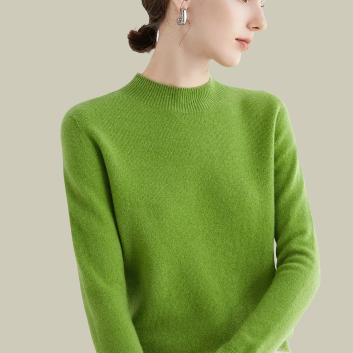Women's Mock-Neck Casual Jumper in Green