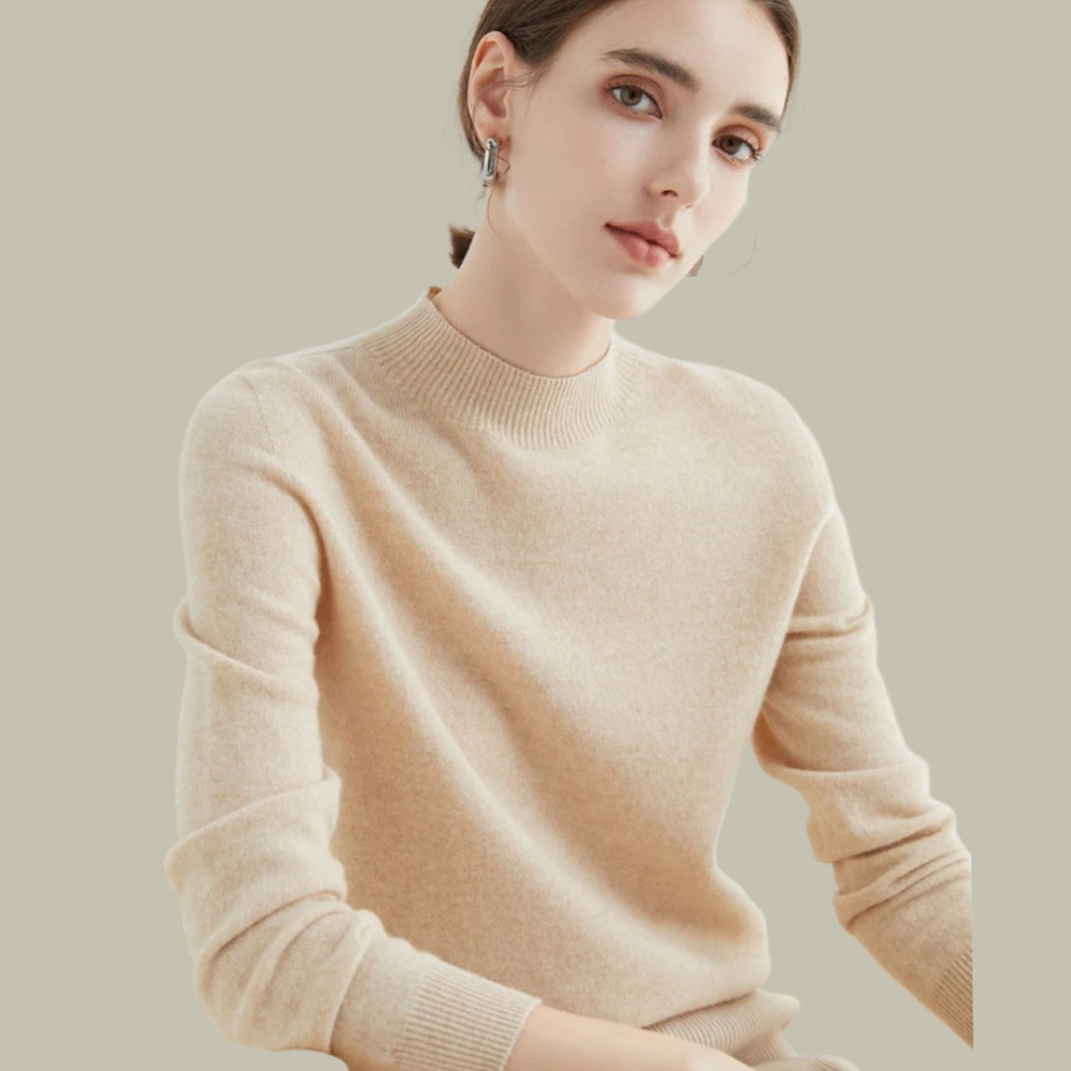 Women's Mock-Neck Casual Jumper in Beige