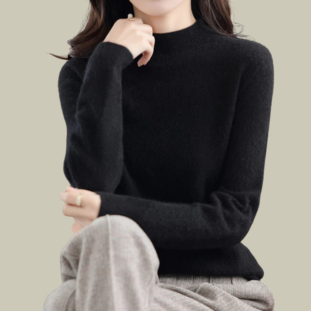 Women's Mock-Neck Casual Jumper in Black