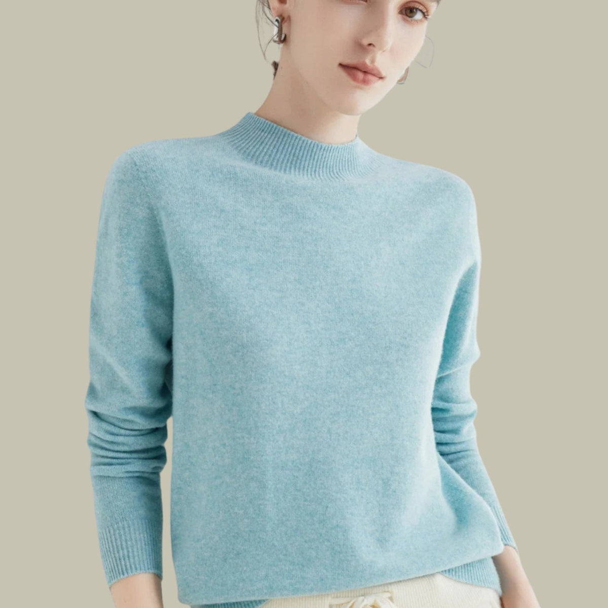 Women's Mock-Neck Casual Jumper in Light Blue