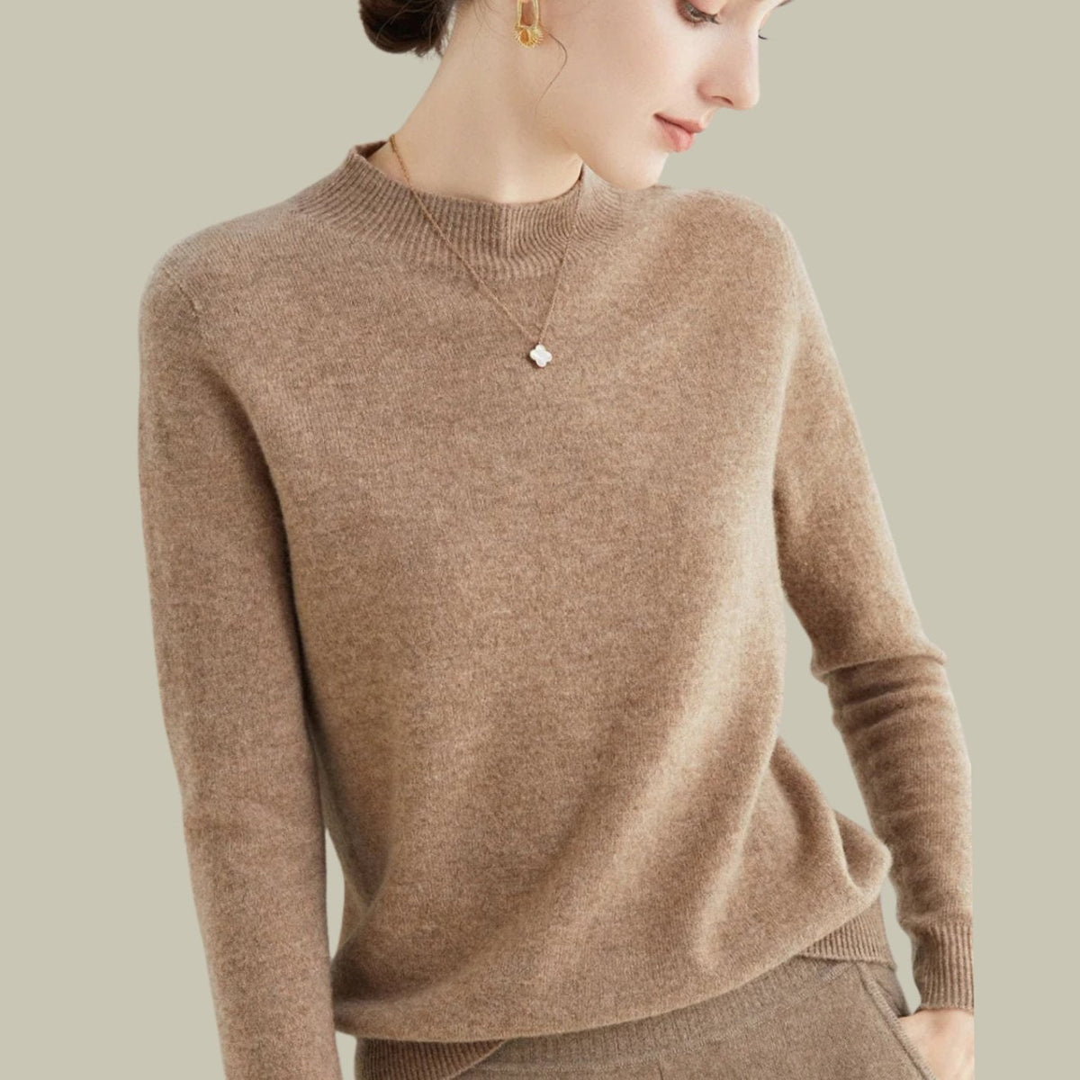 Women's Mock-Neck Casual Jumper in Taupe