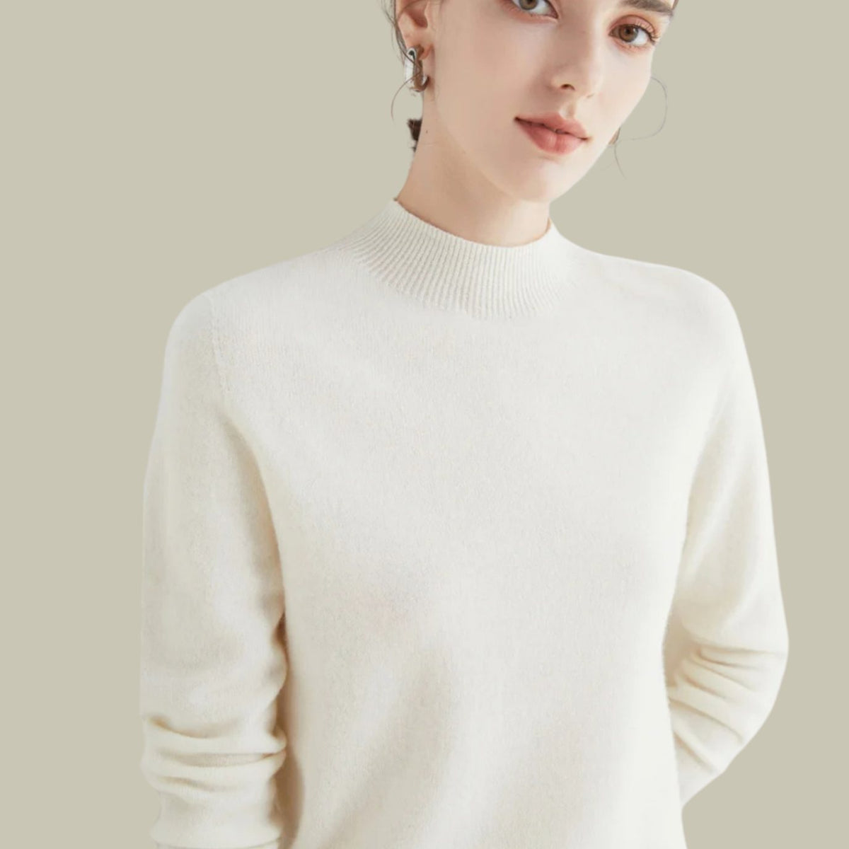 Women's Mock-Neck Casual Jumper in Cream