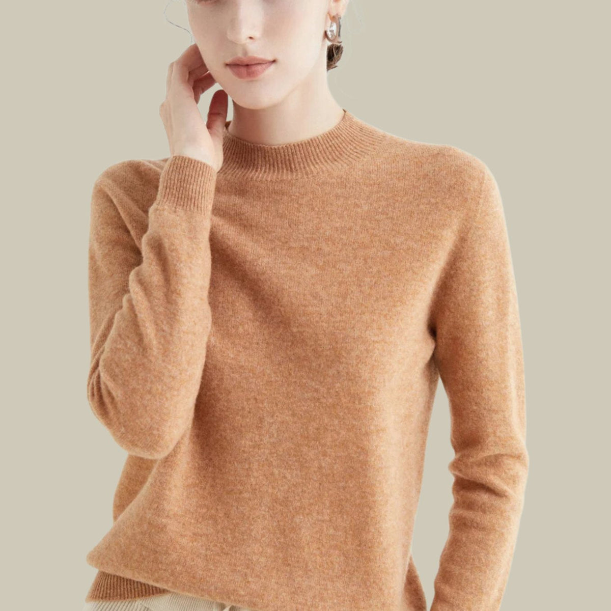 Women's Mock-Neck Casual Jumper in Camel